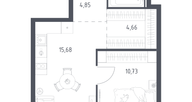 1-к. квартира, 39&nbsp;м²
