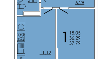 1-к. квартира, 37&nbsp;м²