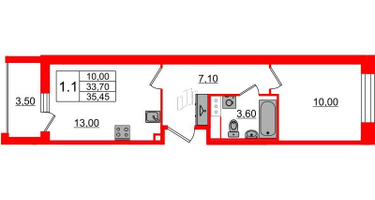 1-к. квартира, 33&nbsp;м²