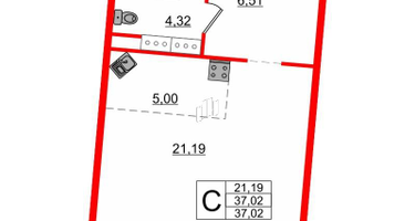 Студия, 37 м²