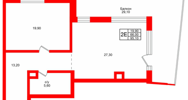 1-к. квартира, 95 м²