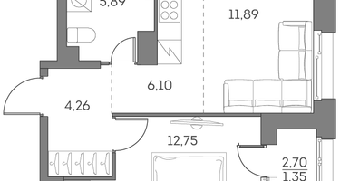 Студия, 42&nbsp;м²
