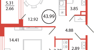 1-к. квартира, 43&nbsp;м²