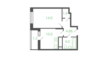 1-к. квартира, 35&nbsp;м²