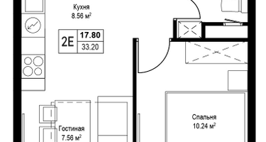 2-к. квартира, 33&nbsp;м²