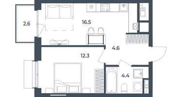1-к. квартира, 40&nbsp;м²