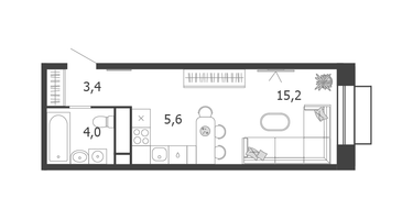 1-к. квартира, 28&nbsp;м²