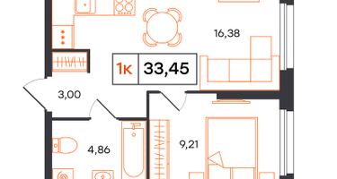 1-к. квартира, 33 м²