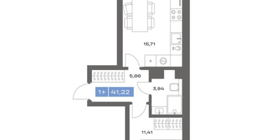 1-к. квартира, 41&nbsp;м²