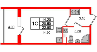 Студия, 20&nbsp;м²