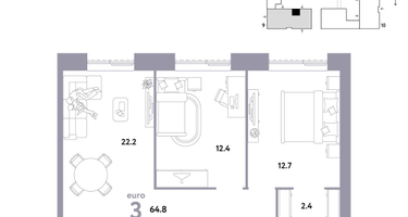 3-к. квартира, 64&nbsp;м²