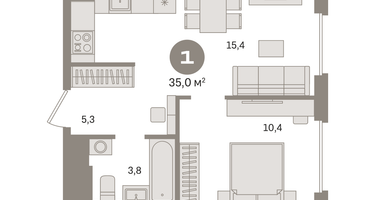 1-к. квартира, 34 м²