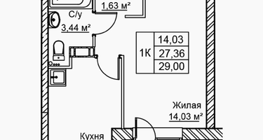 1-к. квартира, 29&nbsp;м²