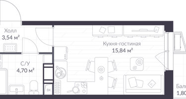 Студия, 24&nbsp;м²