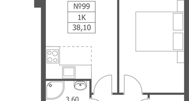 1-к. квартира, 38&nbsp;м²