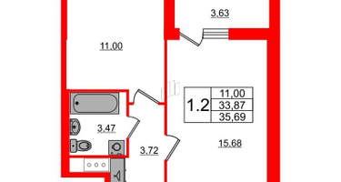 1-к. квартира, 33&nbsp;м²