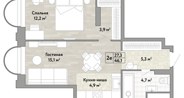 1-к. квартира, 46 м²