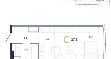 Студия, 37 м²