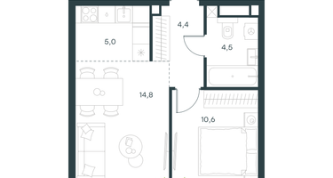 2-к. квартира, 39&nbsp;м²