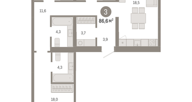 3-к. квартира, 86&nbsp;м²