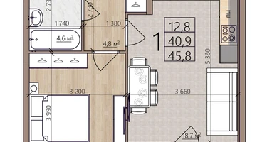 1-к. квартира, 45&nbsp;м²
