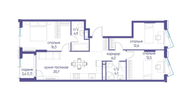 3-к. квартира, 78&nbsp;м²