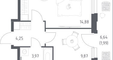 1-к. квартира, 34&nbsp;м²