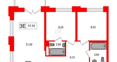 2-к. квартира, 55 м²