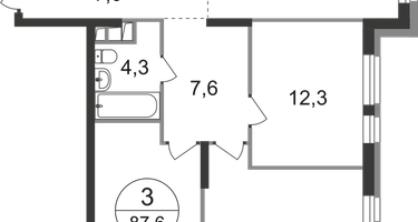 3-к. квартира, 87 м²