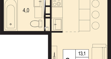 1-к. квартира, 27&nbsp;м²