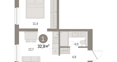 1-к. квартира, 32&nbsp;м²