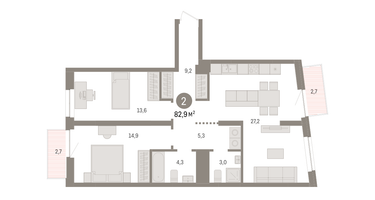 2-к. квартира, 83&nbsp;м²