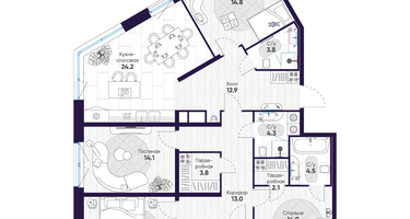 4-к. квартира, 132&nbsp;м²