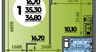 1-к. квартира, 36 м²