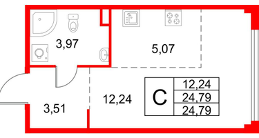 Студия, 24&nbsp;м²
