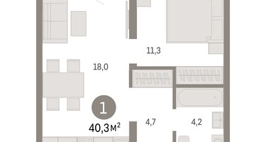 1-к. квартира, 40 м²