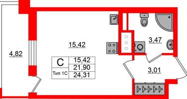 Студия, 21 м²