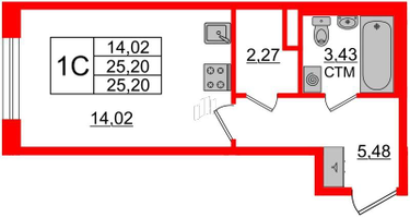 Студия, 25&nbsp;м²