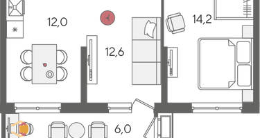 2-к. квартира, 59 м²