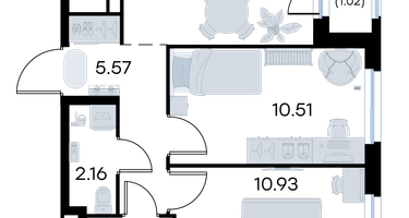 2-к. квартира, 44&nbsp;м²