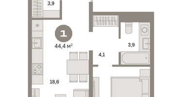 1-к. квартира, 44&nbsp;м²