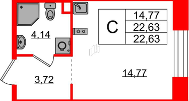 Студия, 22&nbsp;м²