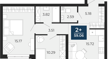 2-к. квартира, 59 м²