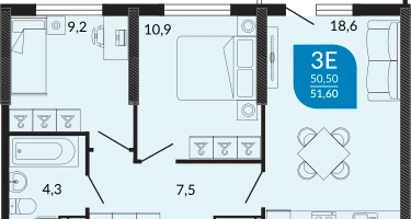 2-к. квартира, 51&nbsp;м²
