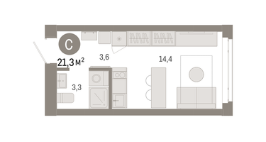 Студия, 21 м²