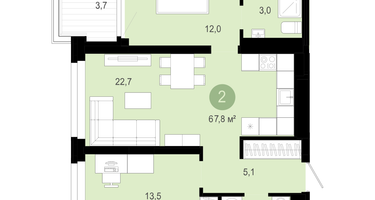 2-к. квартира, 67&nbsp;м²