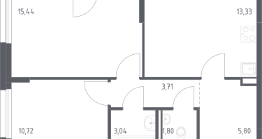 2-к. квартира, 54&nbsp;м²