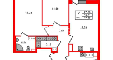 2-к. квартира, 65&nbsp;м²