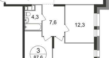 3-к. квартира, 87 м²