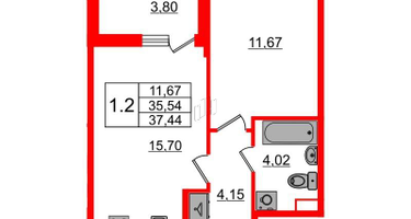 1-к. квартира, 35 м²